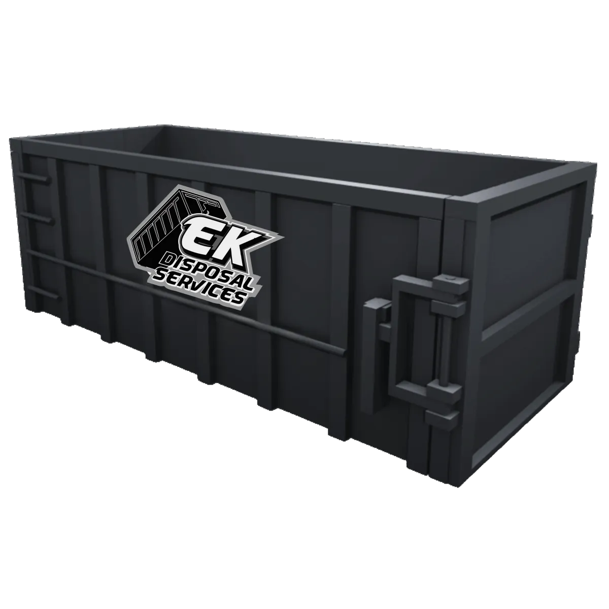 Black EK Disposal Services dumpster.