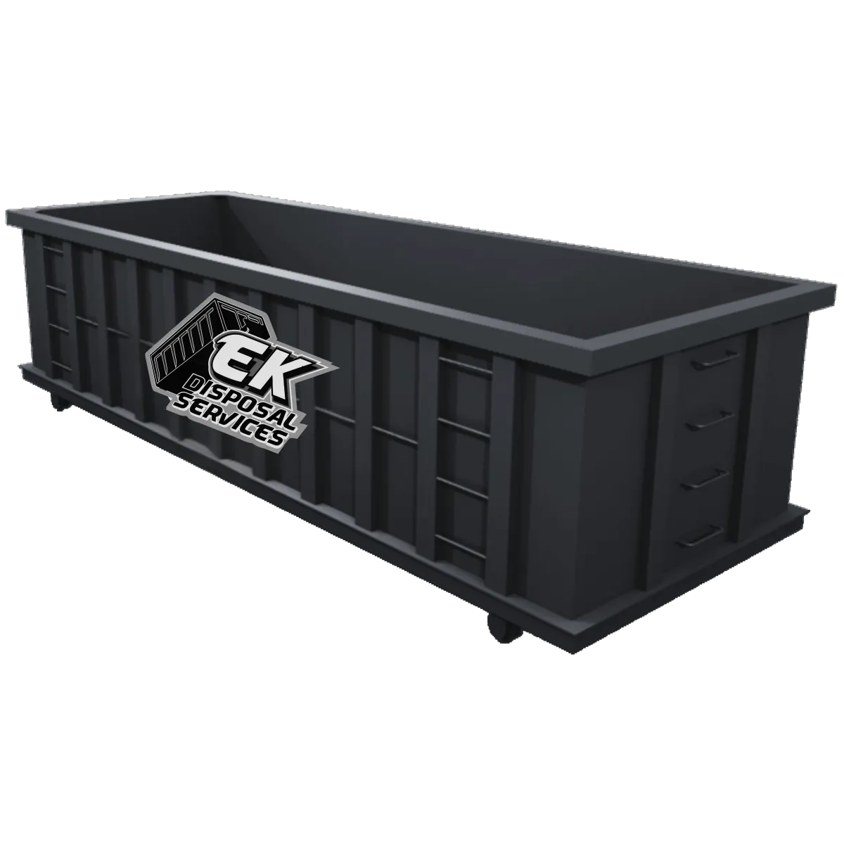 Black rectangular dumpster with 