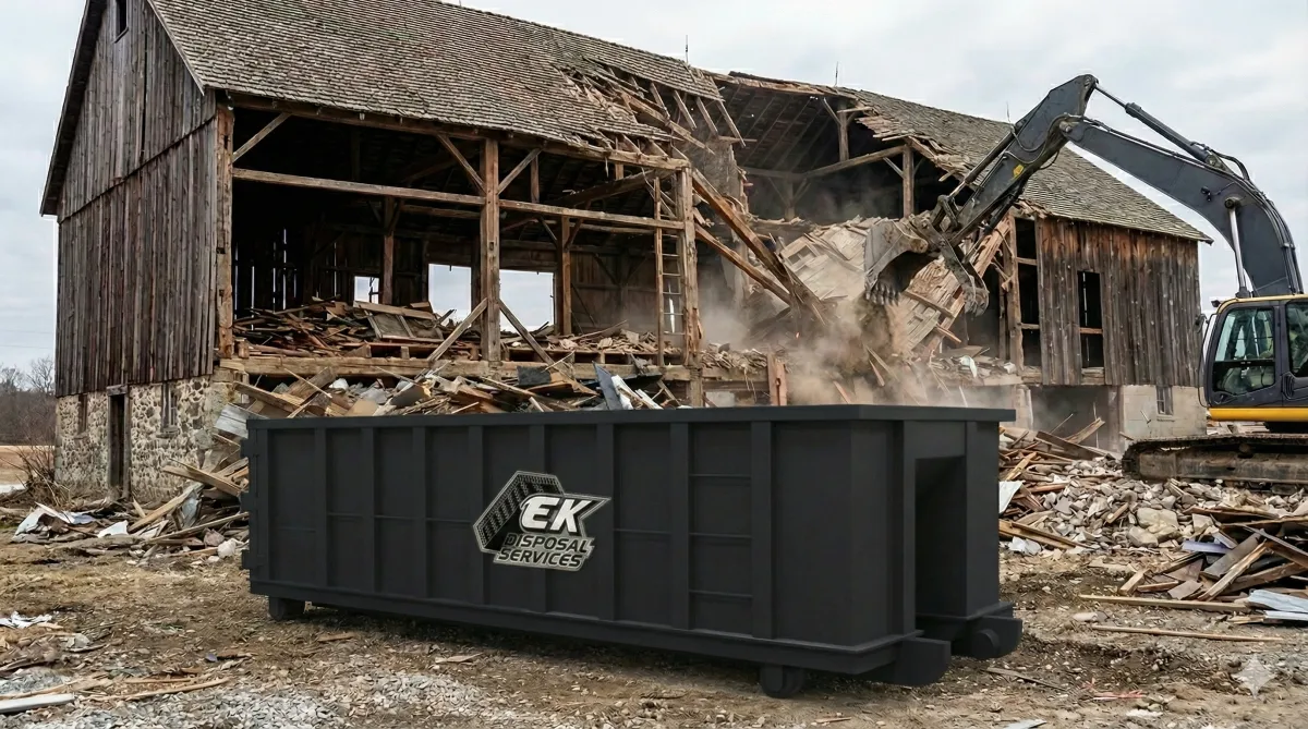 White Central Jersey garbage truck on a construction site with a partially built house in the background.