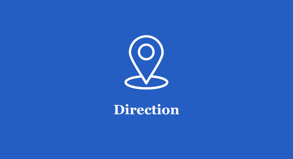 White location pin icon with the word