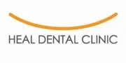 Logo for Heal Dental Clinic: Orange curved line above the text "HEAL DENTAL CLINIC".