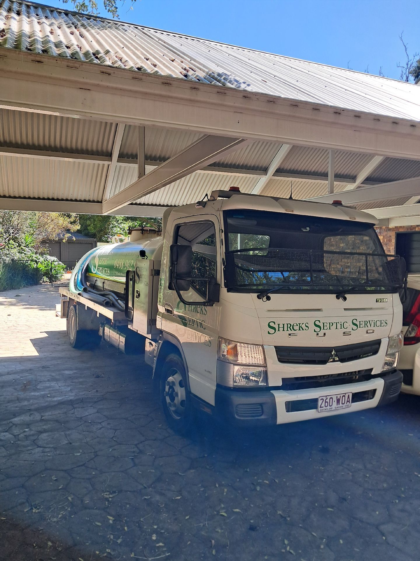 A White Septic Tank Cleaning Truck — Shreks Septic Services in Gowrie Junction, QLD