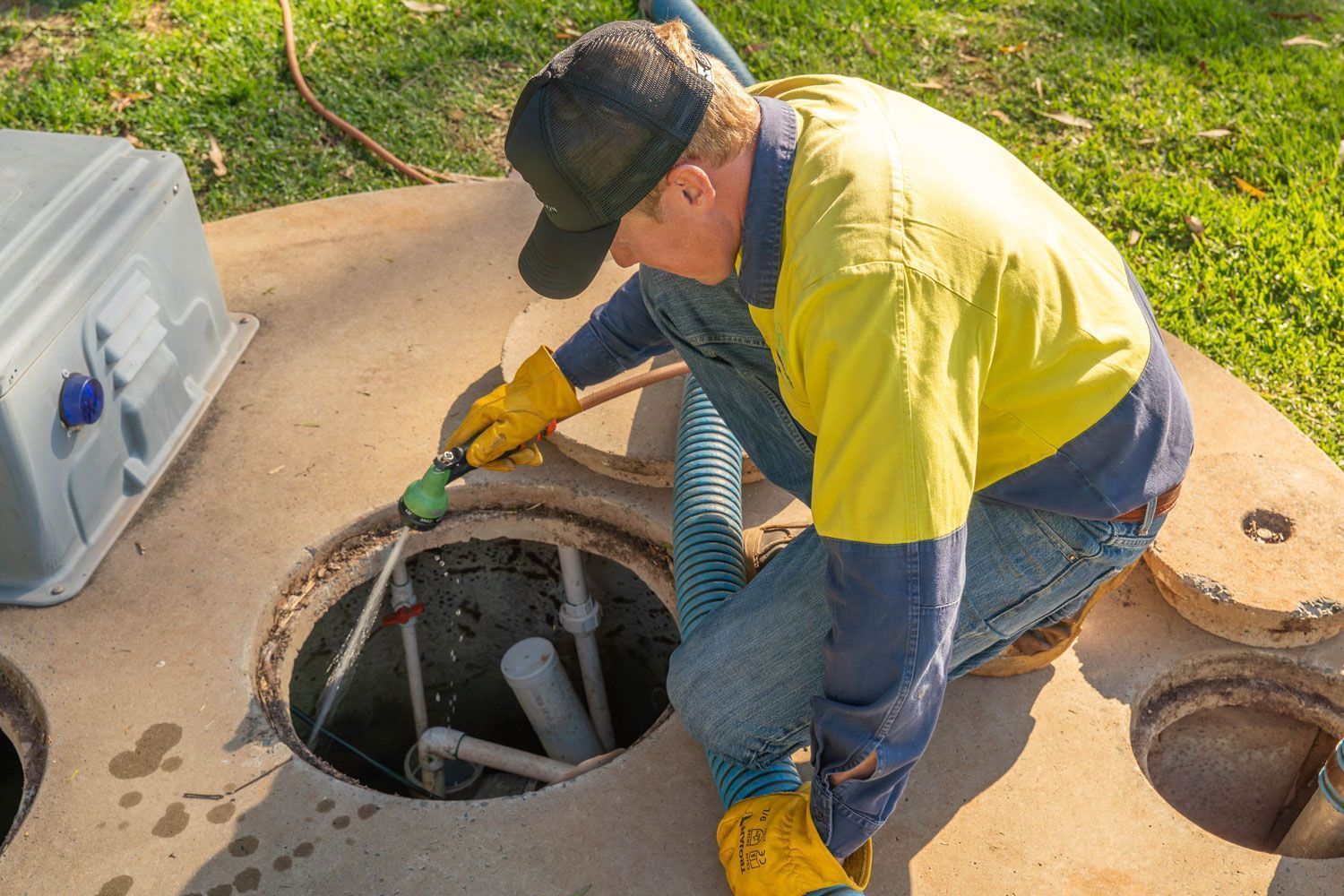 A Sewer Manhole With Tools — Shreks Septic Services in Gowrie Junction, QLD