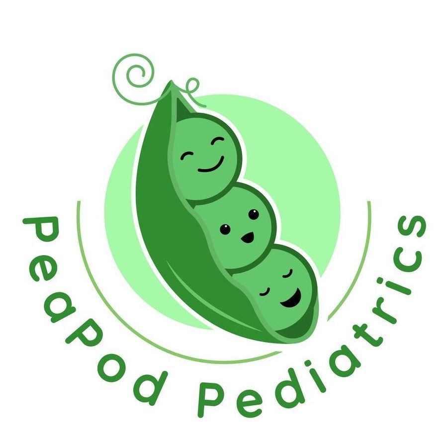 Green pea pod with three smiling peas, 