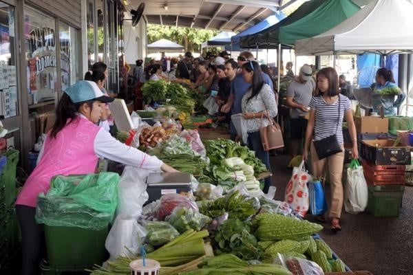 A Woman in A Pink Shirt Is Selling Vegetables at A Market — Zen Luxury Retreats in Darwin City, NT