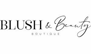 The logo for blush and beauty boutique is black and white.