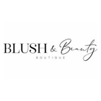 The logo for blush and beauty boutique is black and white.