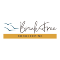 A logo for break free bookkeeping with three birds on it.