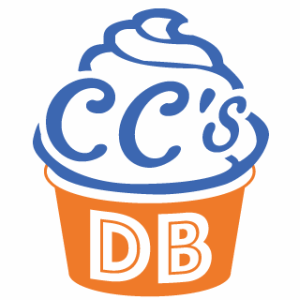 A logo for cc's db shows a cup of ice cream.