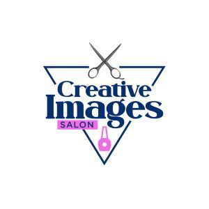 The logo for creative images salon shows a pair of scissors in a triangle.