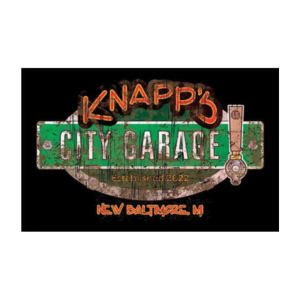 The logo for knapp's city garage is on a black background.