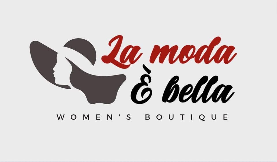 A logo for la moda e bella women's boutique