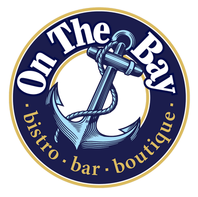 A logo for On The Bay Bistro, Bar, & Boutique.