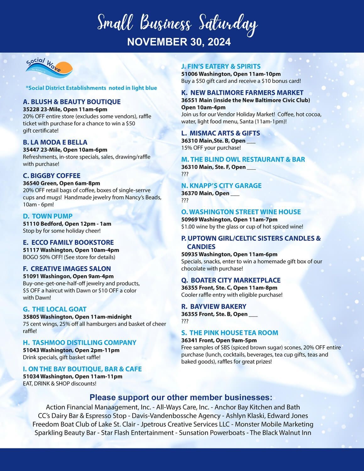 An advertisement for a small business Saturday in New Baltimore Michigan.