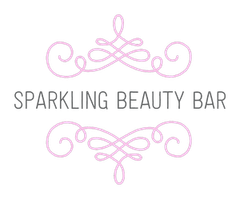 The logo for sparkling beauty bar has a pink swirl on it.