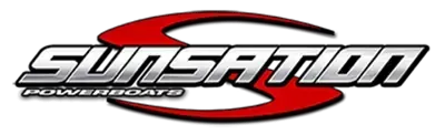 A sunsation powerboats logo on a white background.