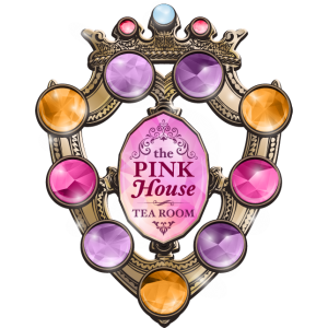 A logo for the pink house tea room.