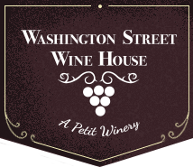 A sign for washington street wine house a petit winery.