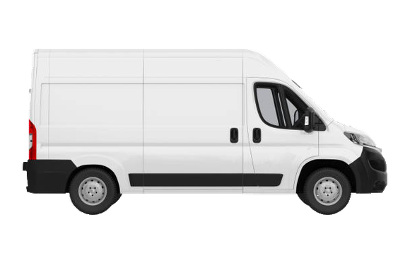 White cargo van, side view, on a white background.