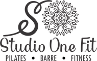 A black and white logo for studio one fit pilates , barre , fitness.