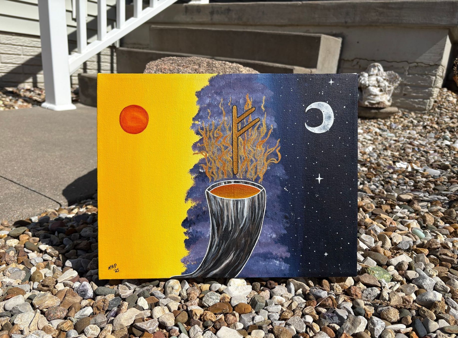 fehu rune painting on canvas