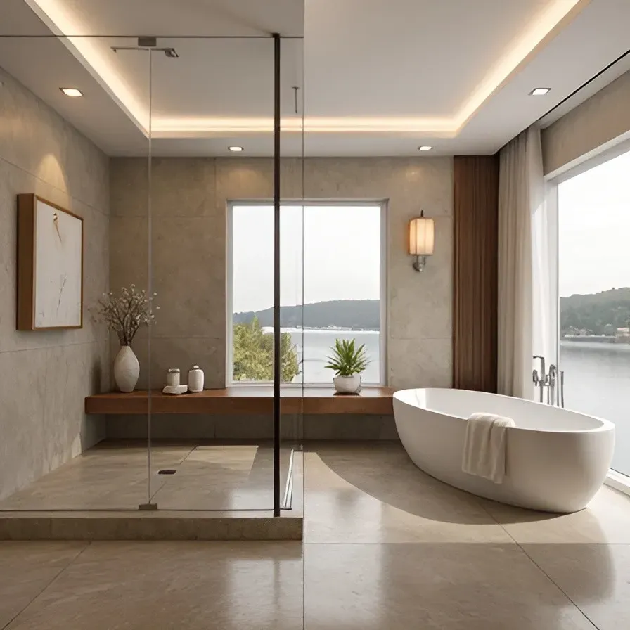 Home remodeling luxury bathroom walk-in shower bathtub