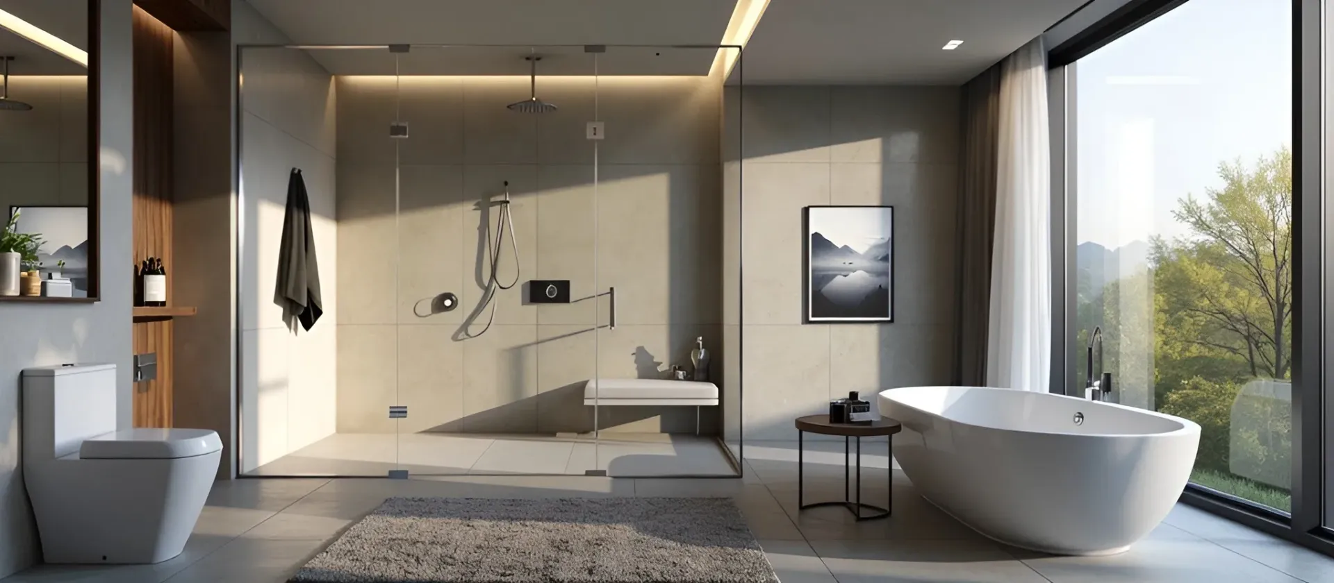 Home remodeling luxury bathroom walk-in shower bathtub