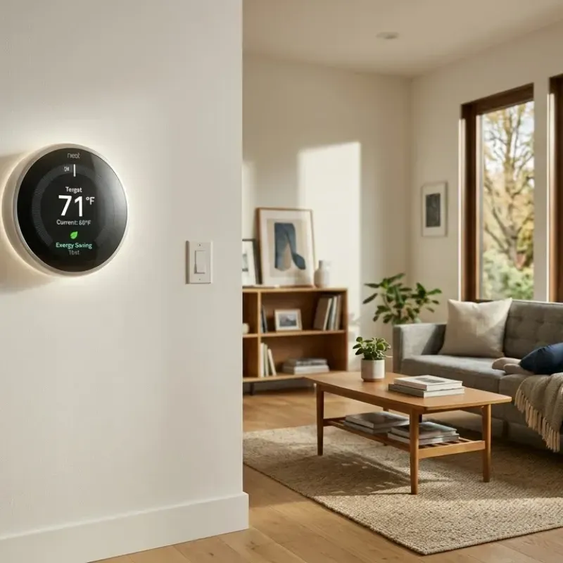 Smart thermostat controlling home temperature efficiently in Lafayette LA modern energy-efficient house