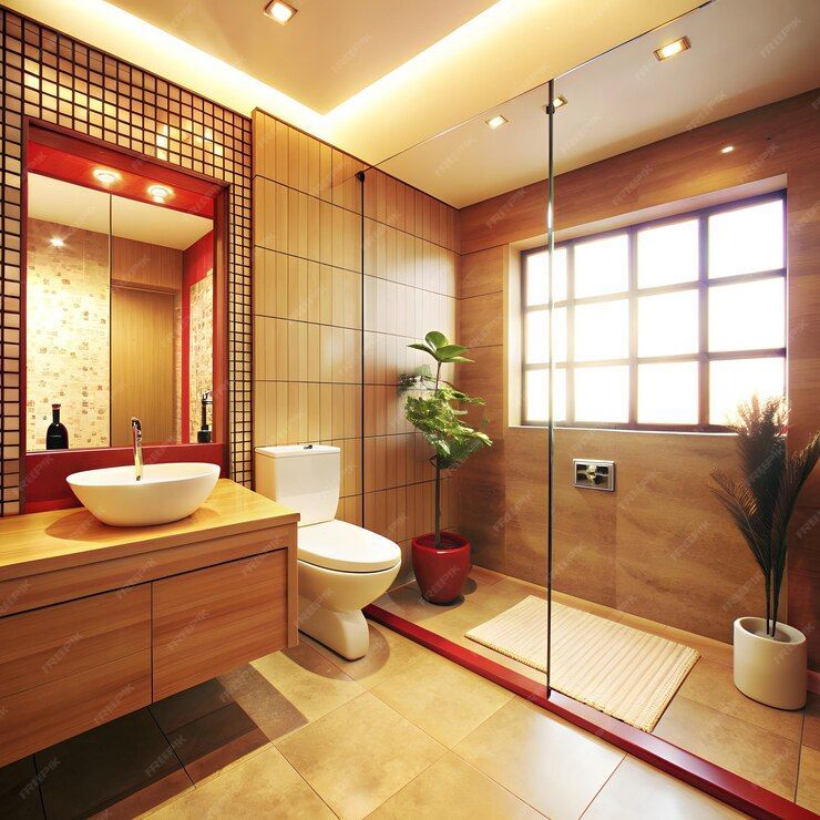 interior luxury bathroom with shower area bathtub