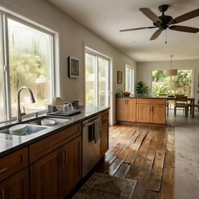 kitchen flooring in Lafayette Louisiana designed for humid subtropical climate with moisture-resistant materials, slip-resistant surface, and durable performance under high humidity and heat