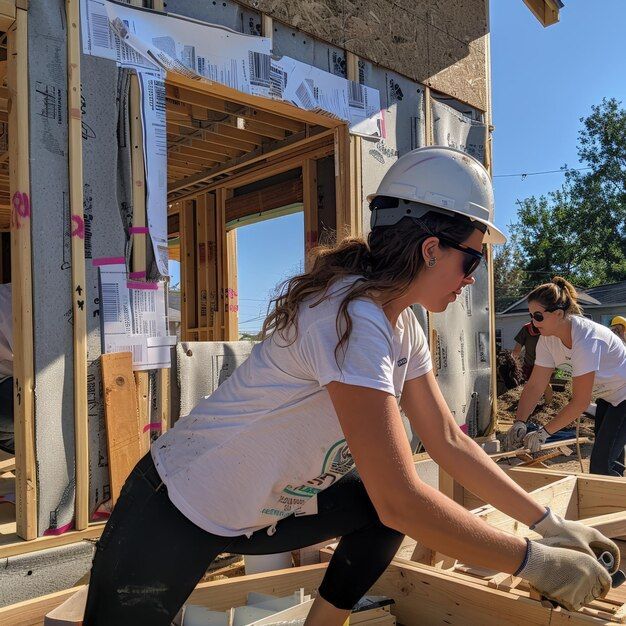 two girls working construction