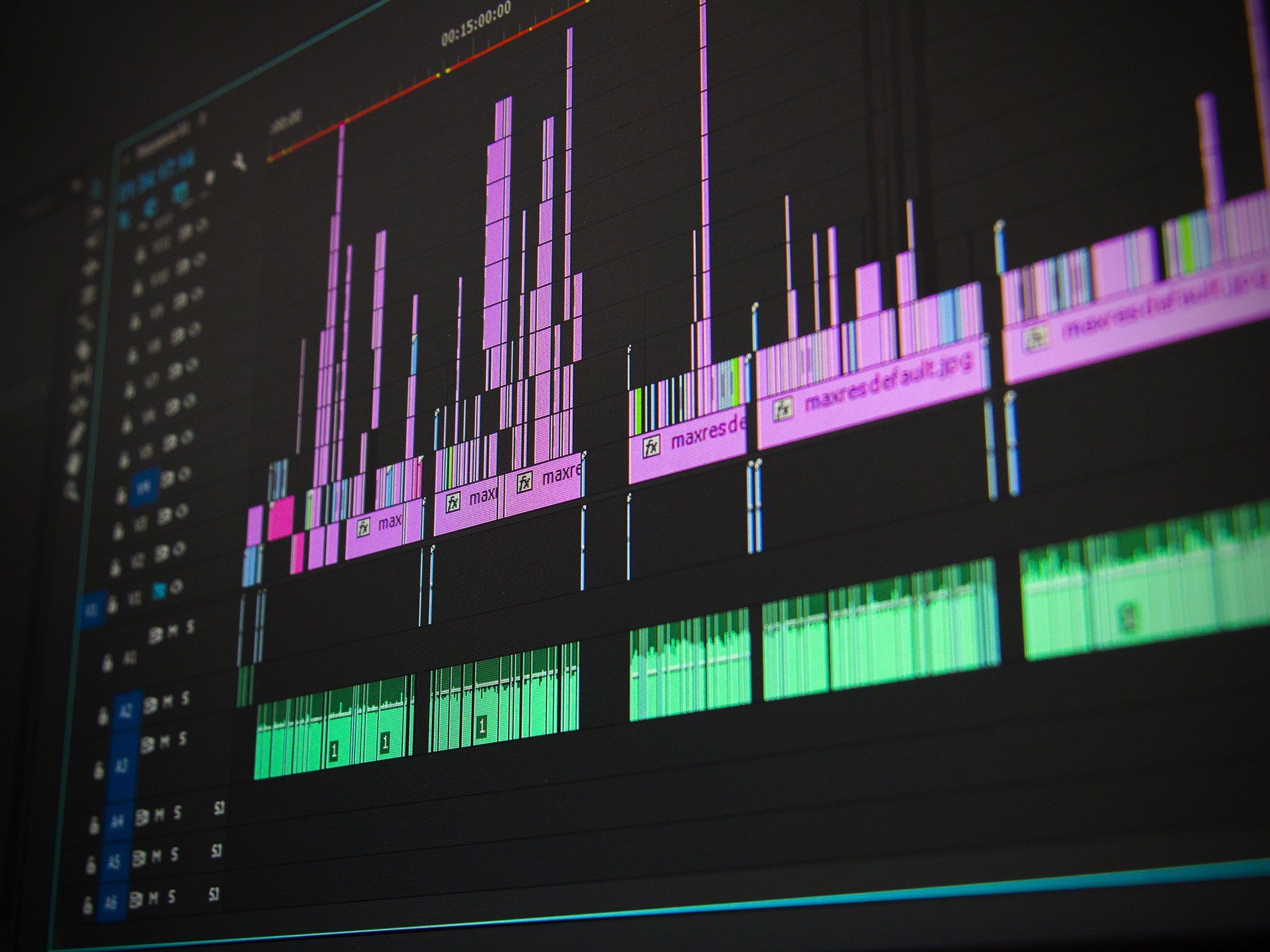 A computer screen shows a timeline of a video being edited.