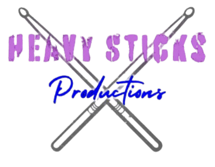A logo for heavy sticks productions with two crossed drumsticks
