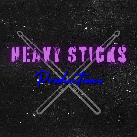 A logo for heavy sticks productions with two crossed drumsticks