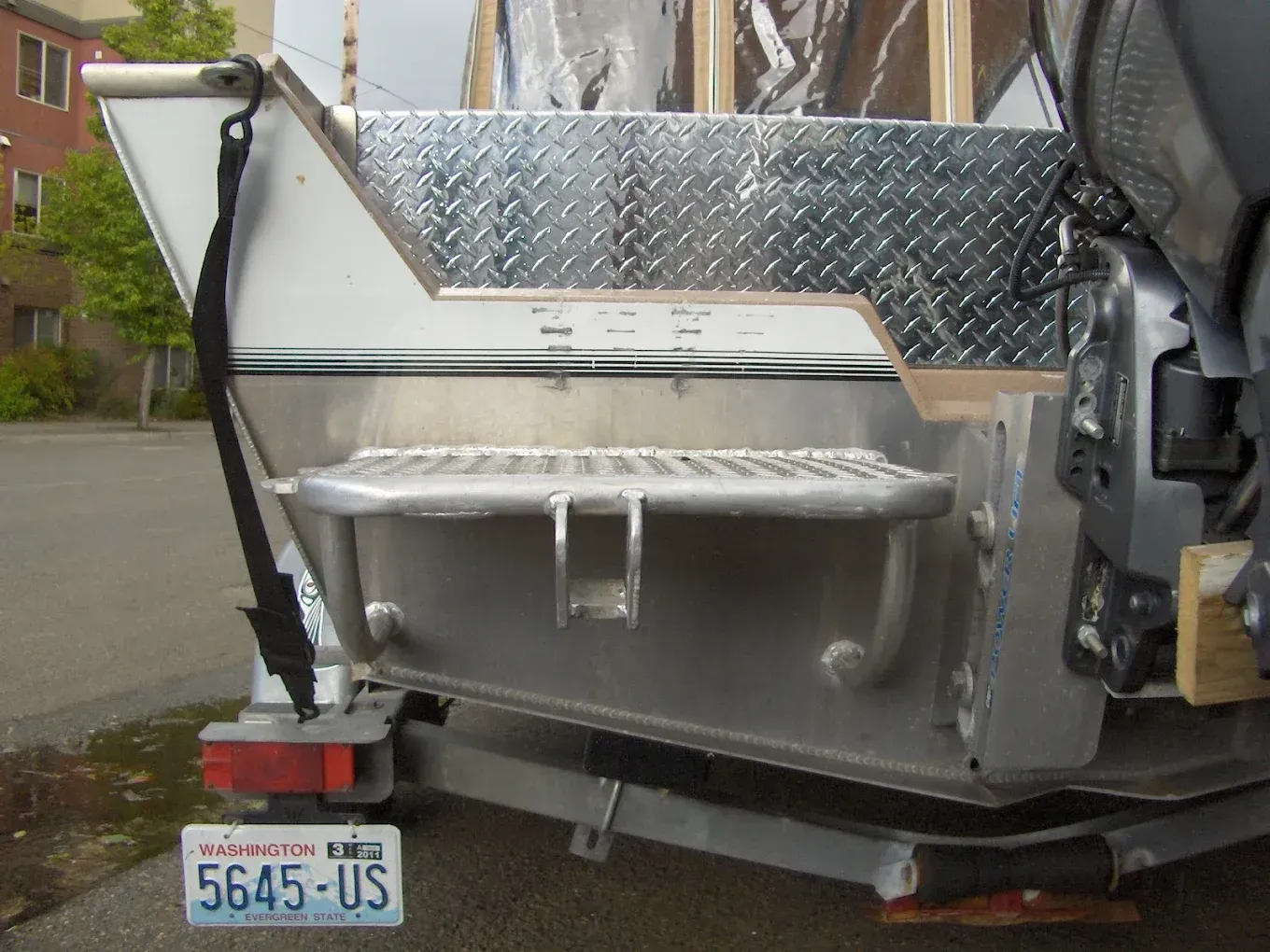 Custom fabricated stainless steel boat step with welded construction