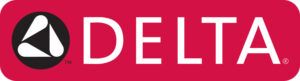 The delta logo is on a red background.
