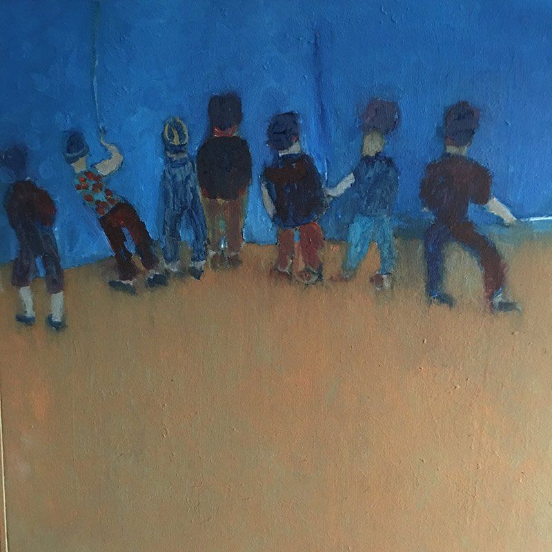 peinture de personnages sur mur bleu