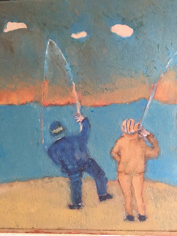 peinture de personnages qui pêchent