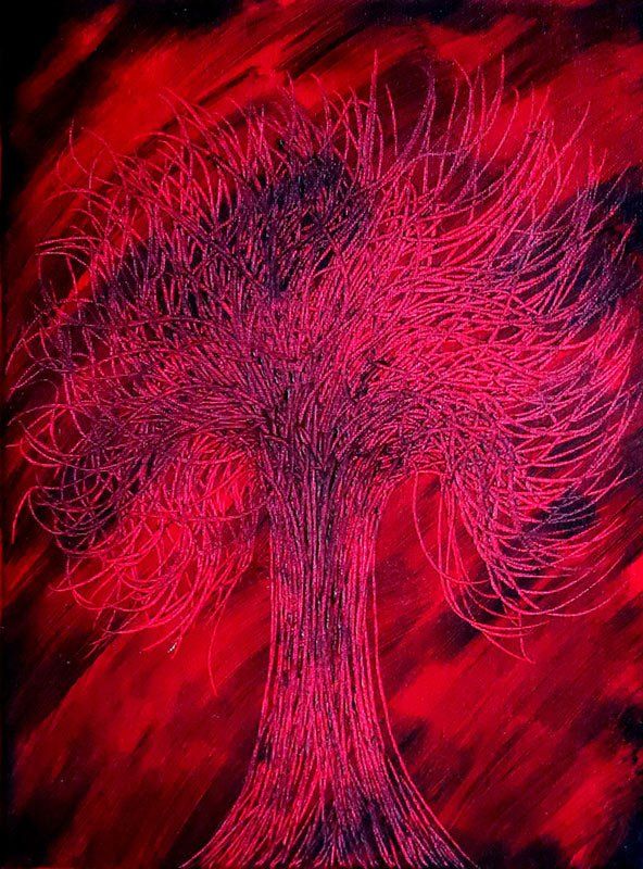 peinture d'arbre rouge