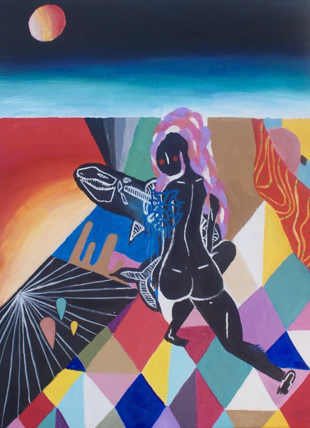 peinture de femme sur fond coloré