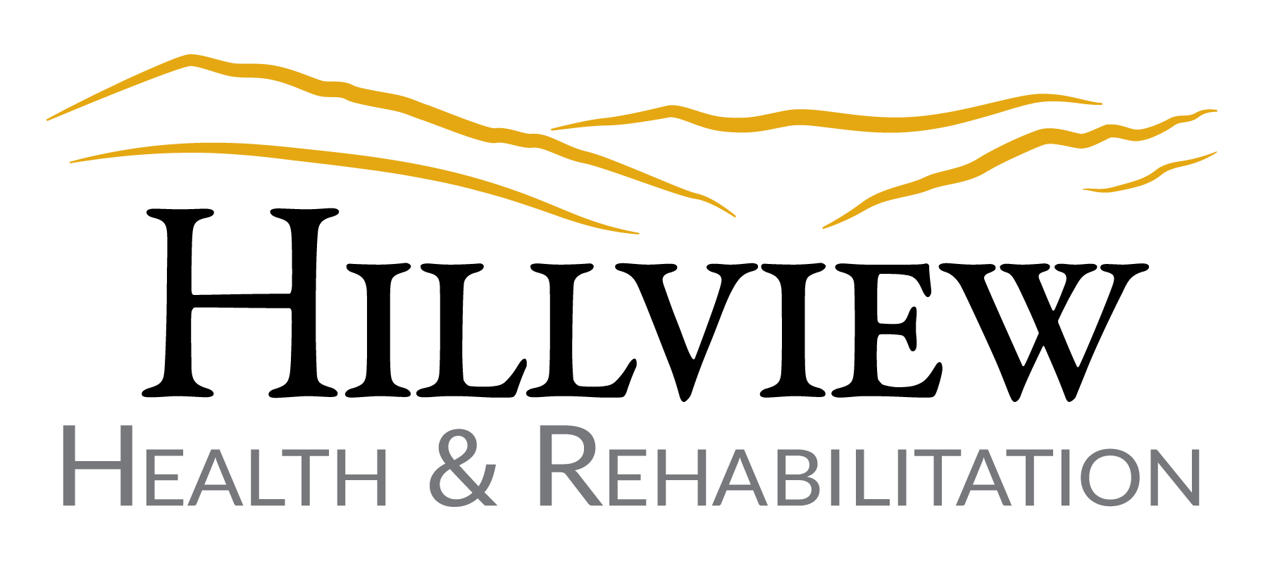 A logo for hillview health and rehabilitation with a mountain in the background