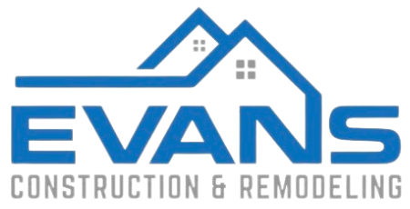 The logo for evans construction and remodeling has a house on it