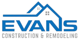 The logo for evans construction and remodeling has a house on it