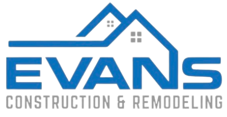 The logo for evans construction and remodeling has a house on it