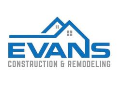 The logo for evans construction and remodeling has a house on it