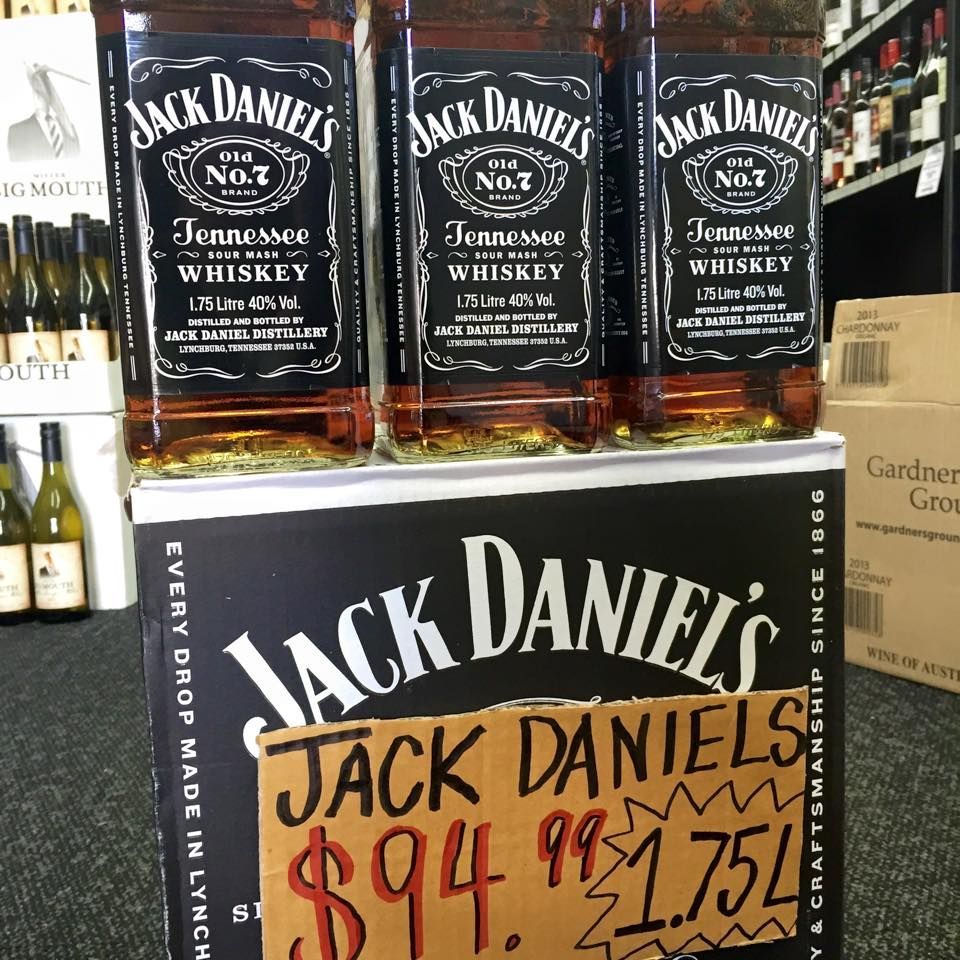 Three Bottles of Jack Daniel's Whiskey on a Display Box — BYO Cellars in Hawks Nest, NSW