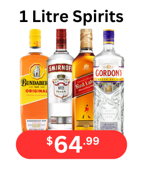 Bundaberg UP Rum 1 Litre
Smirnoff Vodka 1 Litre
Johnnie Walker Red Label 1 Litre
Gordons Gin 1 Litre