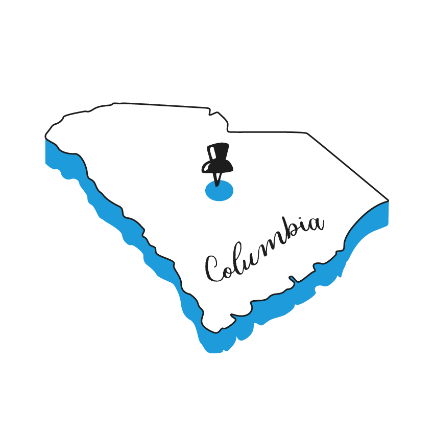 A map of South Carolina with arrows pointing in different directions.