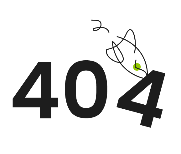 The number 404 is written in black on a white background. A spaceship illustration has crashed into the last 