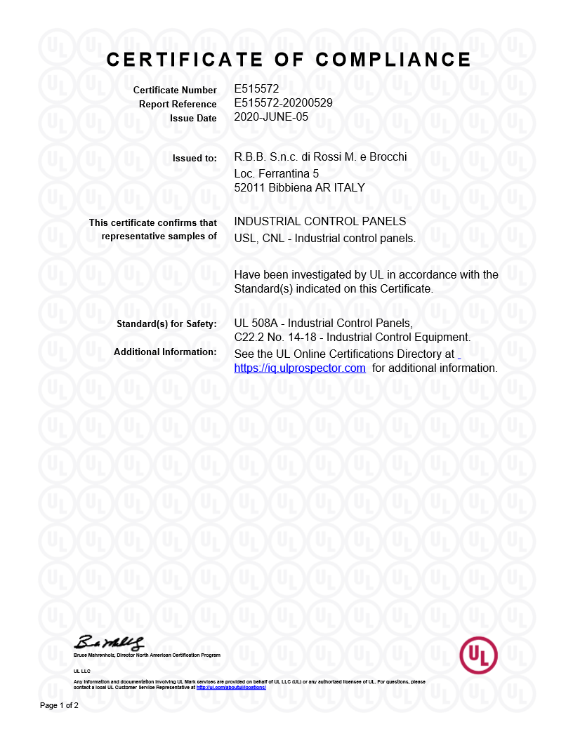 certificazione UL 508A - CSA C22.2 No. 14